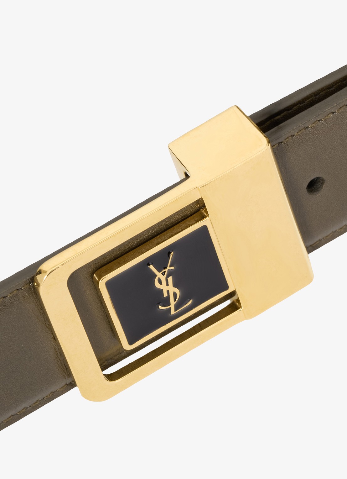 Saint Laurent Boucle La 66 riem van kalfsleer - detail 2 legergroen
