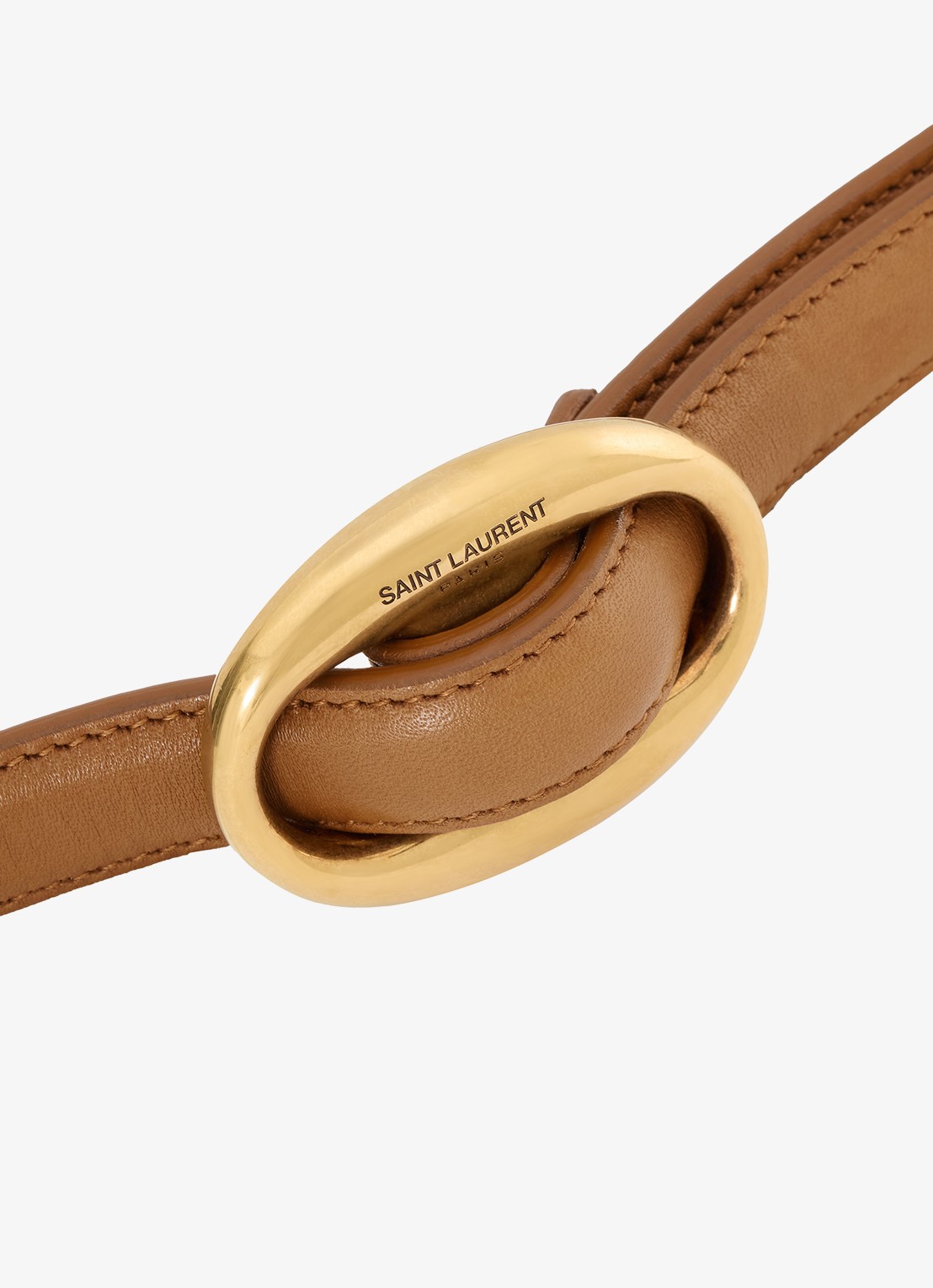 Saint Laurent Boucle Oval riem van kalfsleer - detail 3 camel