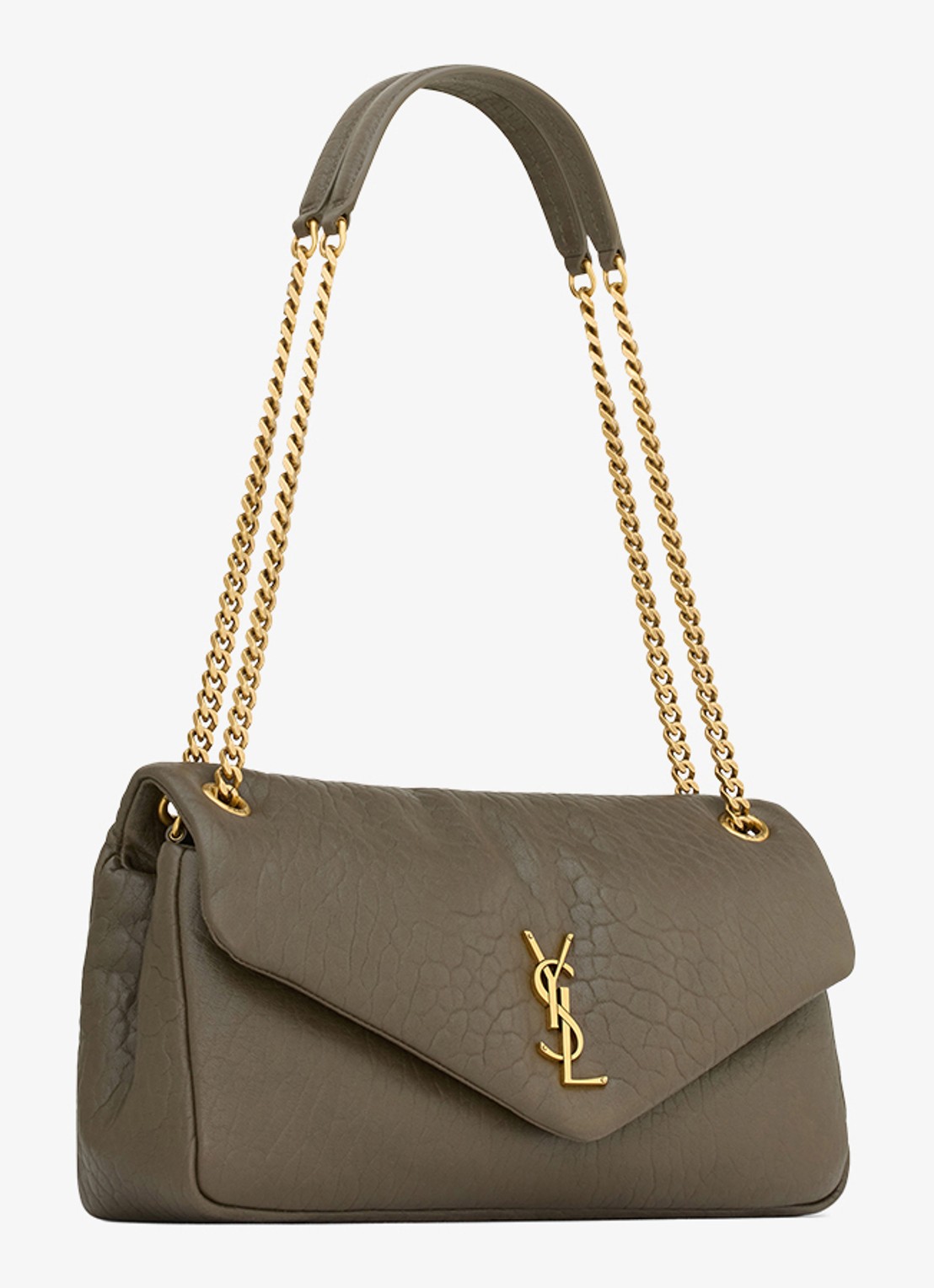 Saint Laurent Calypso Medium schoudertas van lamsleer - detail 5 bronsgroen