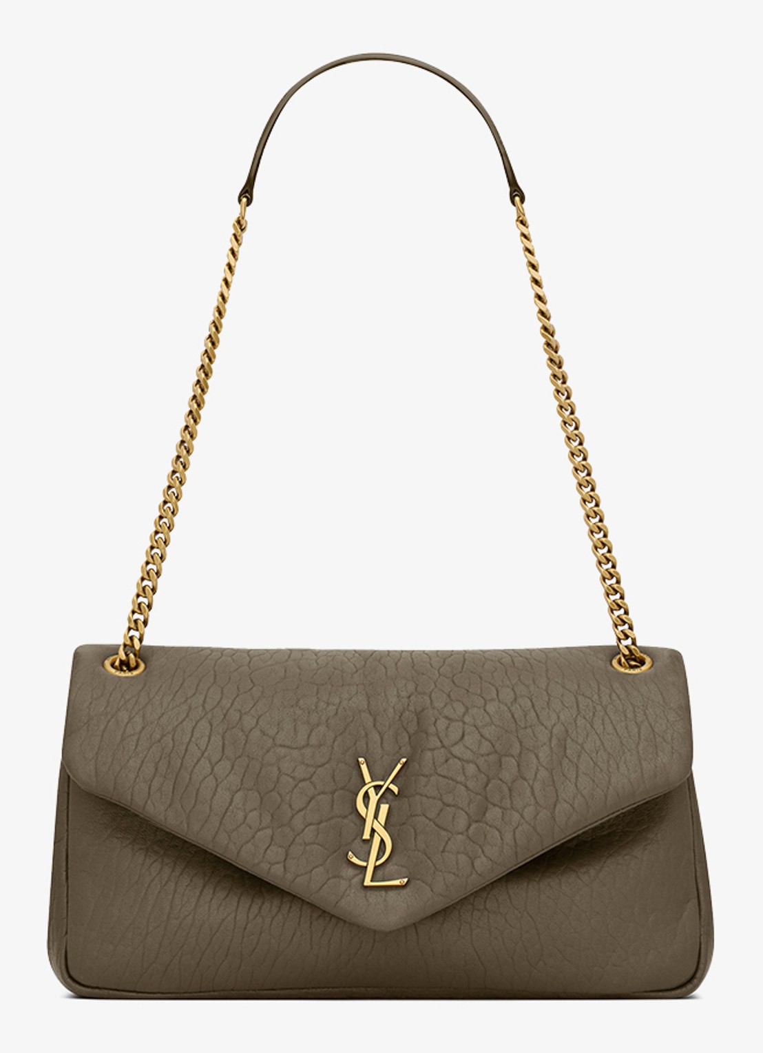 Saint Laurent Calypso Medium schoudertas van lamsleer - voorkant bronsgroen