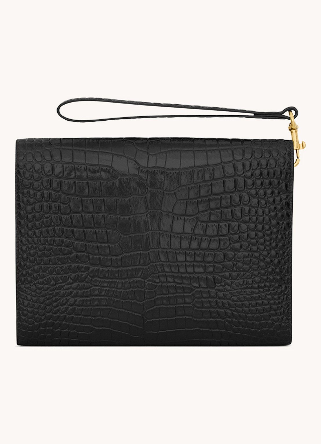 Saint Laurent Cassandre clutch van kalfsleer met crocostructuur - detail 2 zwart