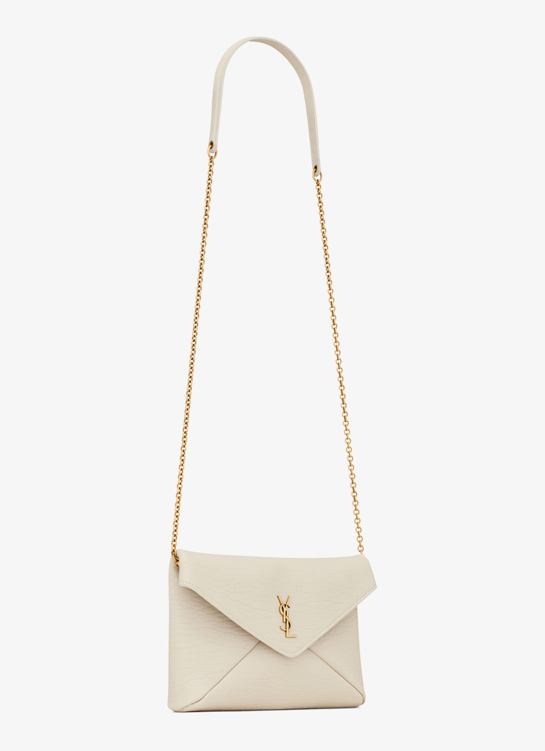 Saint Laurent Cassandre clutch van lamsleer met afneembare schouderriem - detail 3 gebroken wit