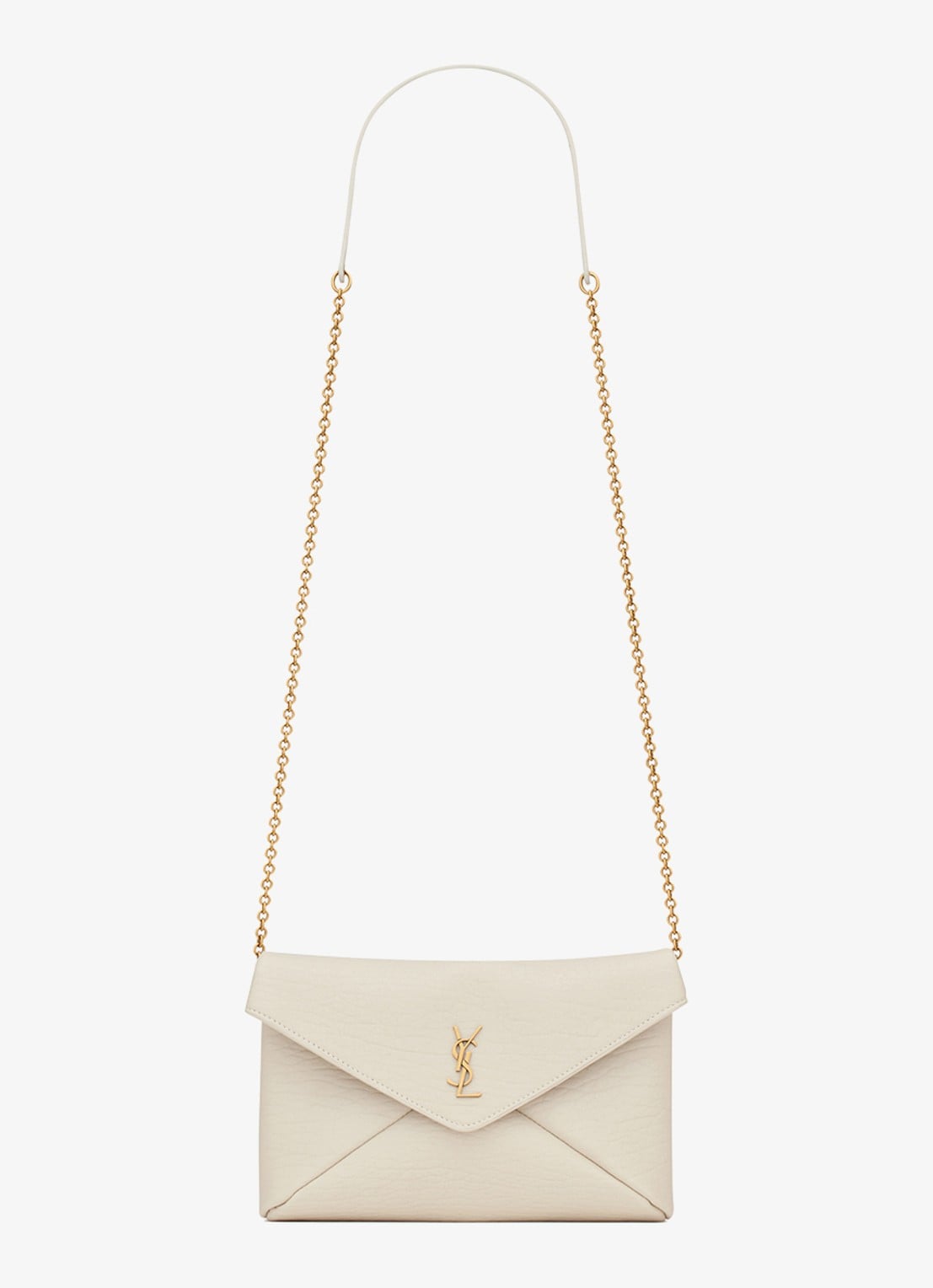 Saint Laurent Cassandre clutch van lamsleer met afneembare schouderriem - voorkant 2 gebroken wit
