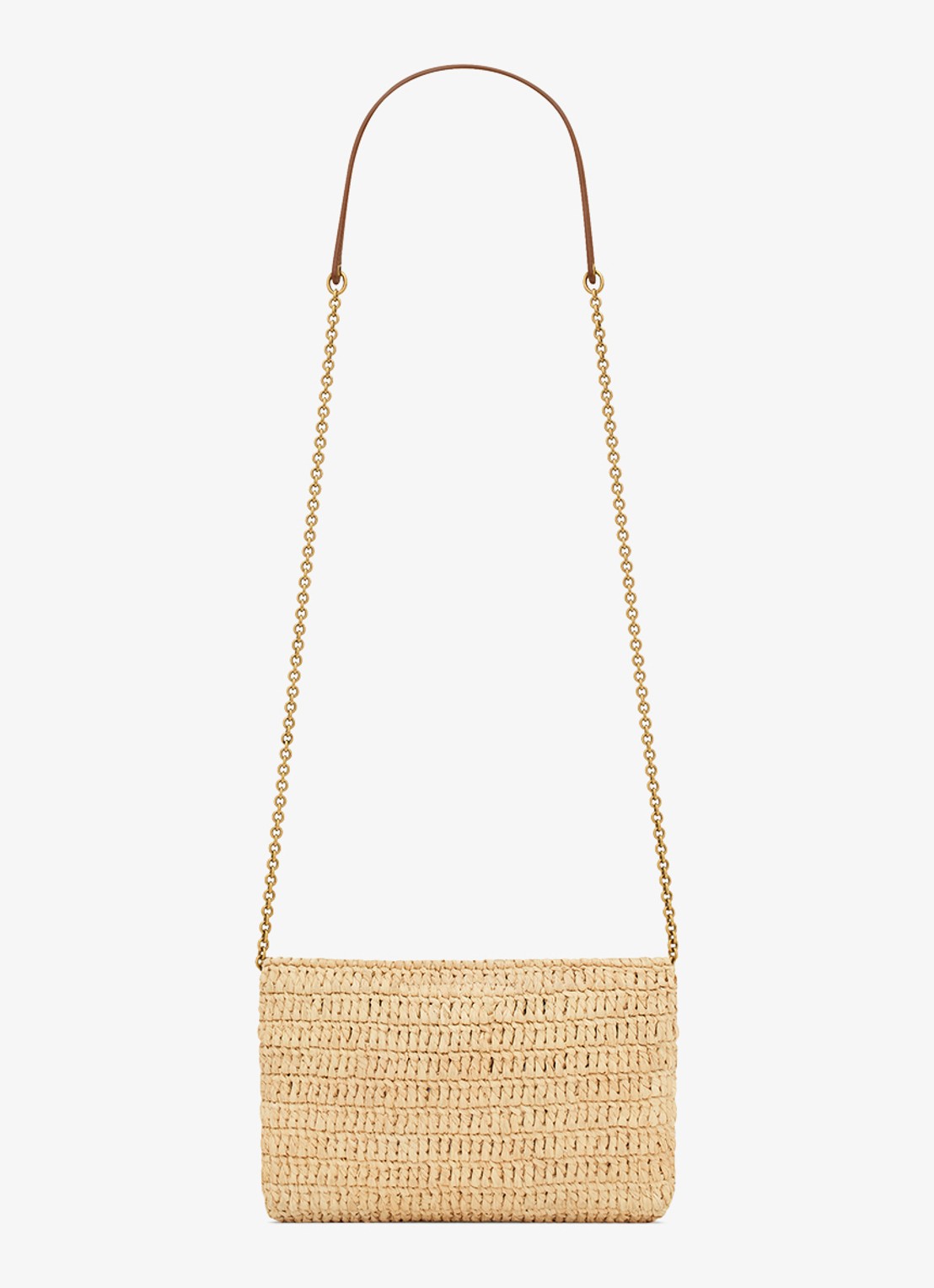 Saint Laurent Cassandre crossbodytas van raffia met leer - achterkant 2 beige