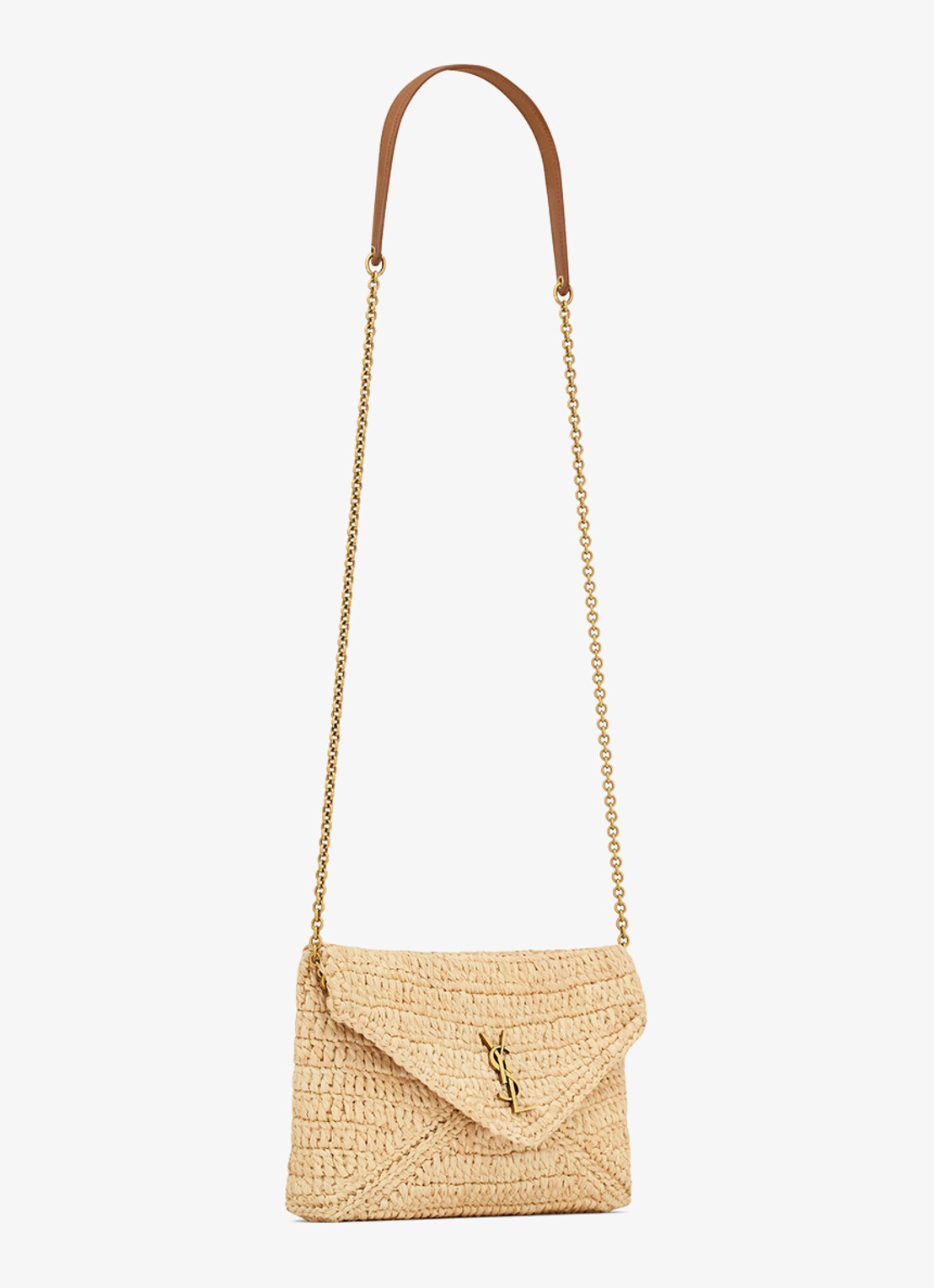 Saint Laurent Cassandre crossbodytas van raffia met leer - detail 3 beige