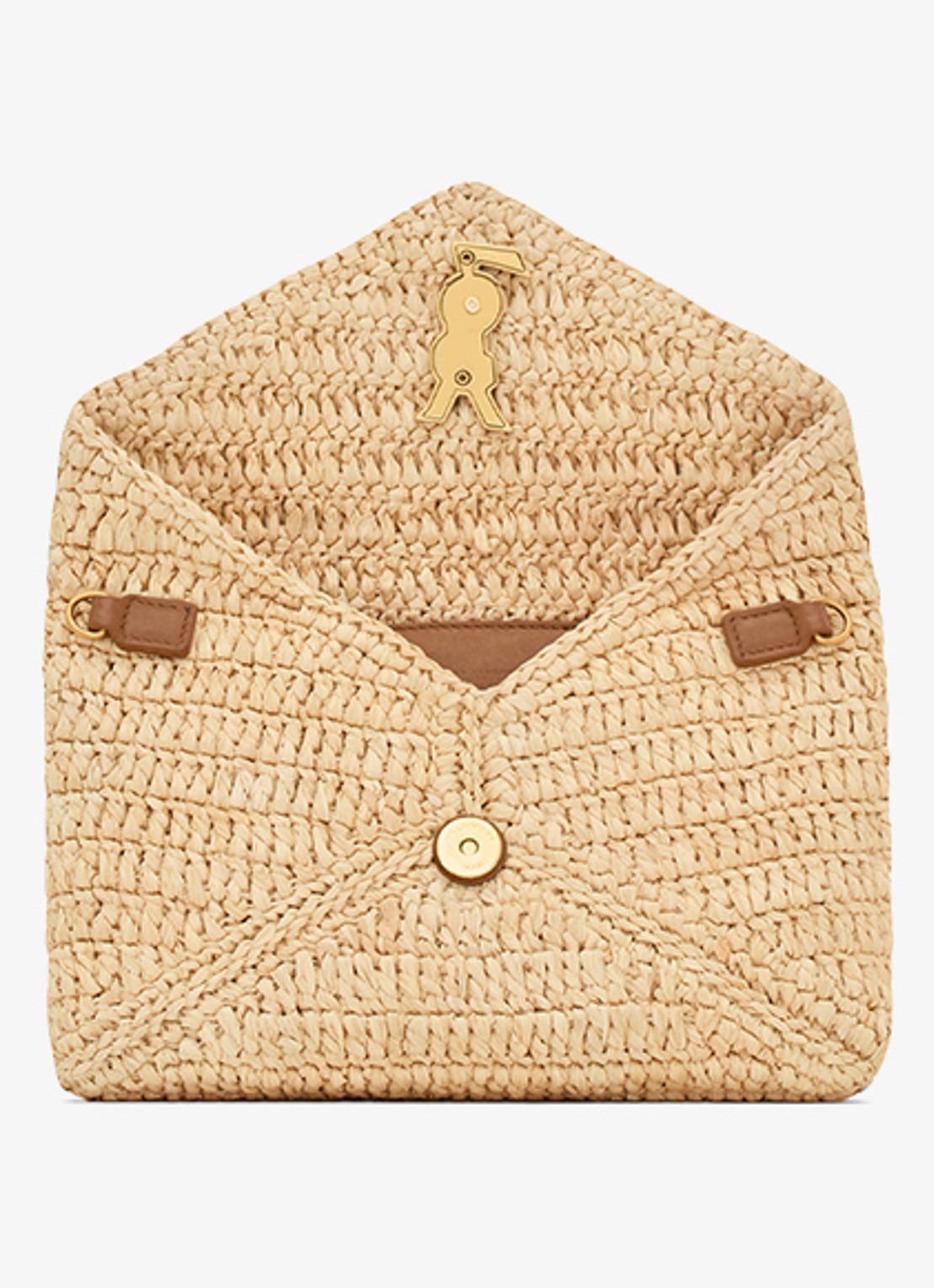 Saint Laurent Cassandre crossbodytas van raffia met leer - detail 5 beige