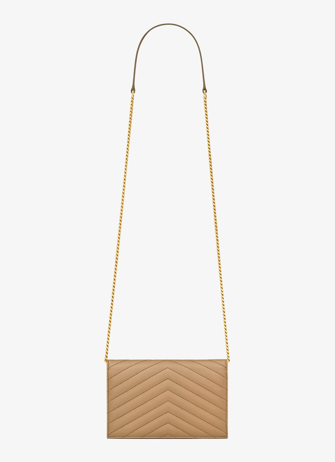 Saint Laurent Cassandre Envelope clutch van lamsleer met afneembare schouderriem - achterkant 6 beige