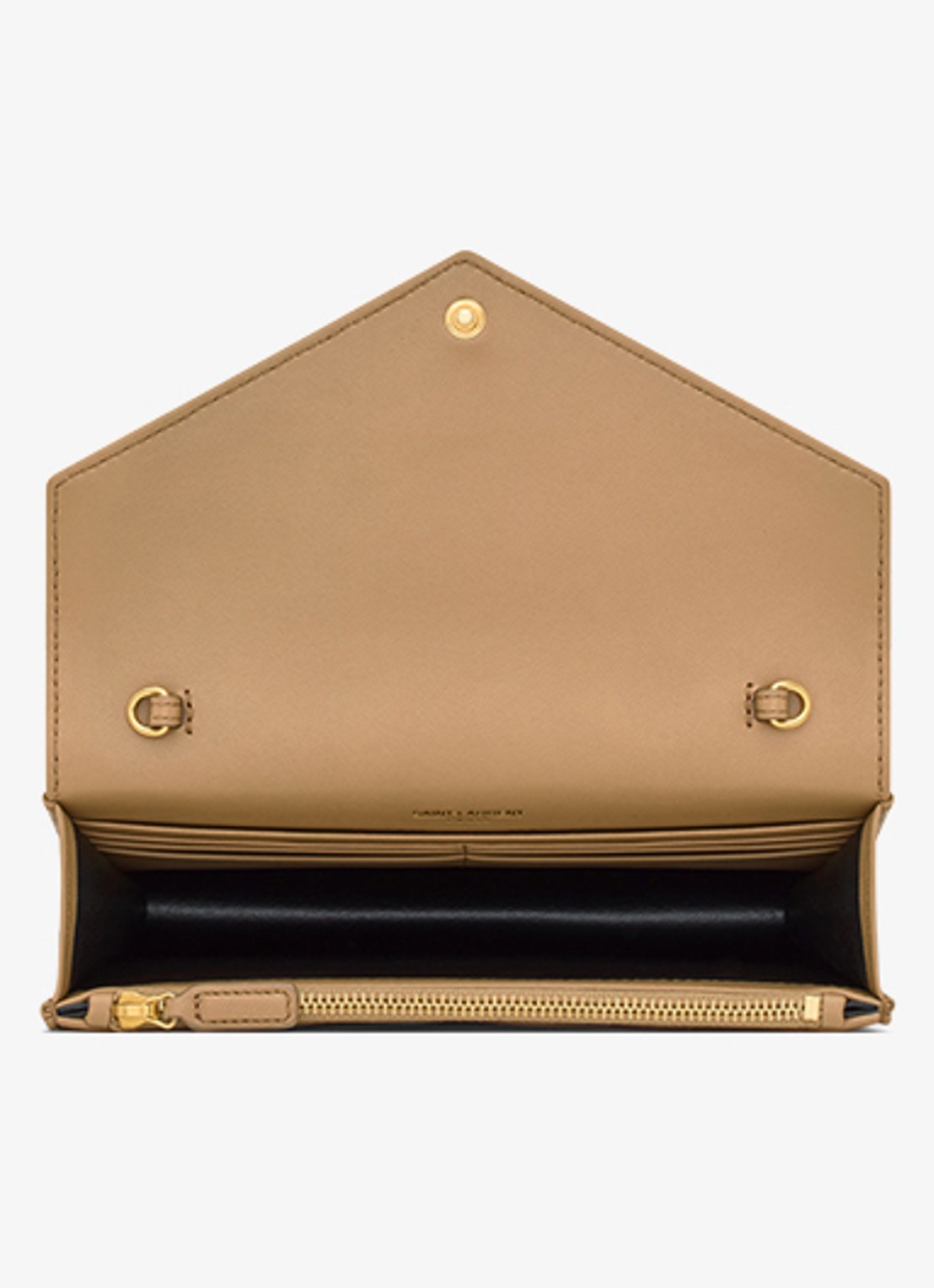 Saint Laurent Cassandre Envelope clutch van lamsleer met afneembare schouderriem - detail 4 beige