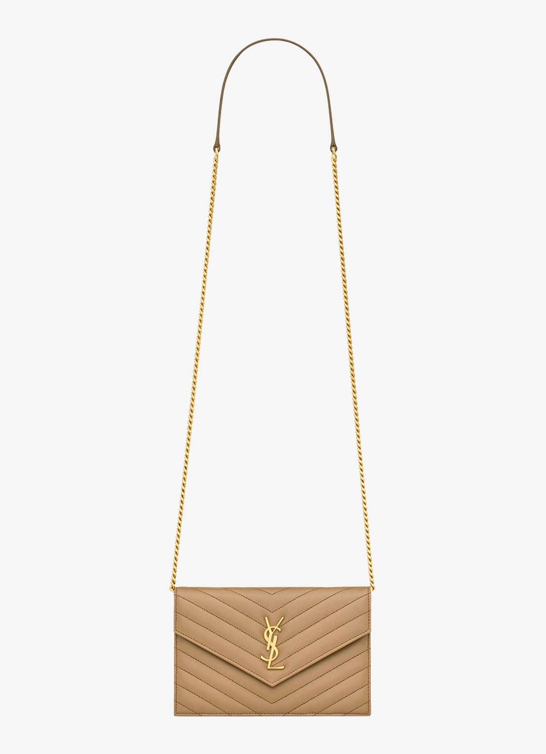 Saint Laurent Cassandre Envelope clutch van lamsleer met afneembare schouderriem - voorkant 5 beige