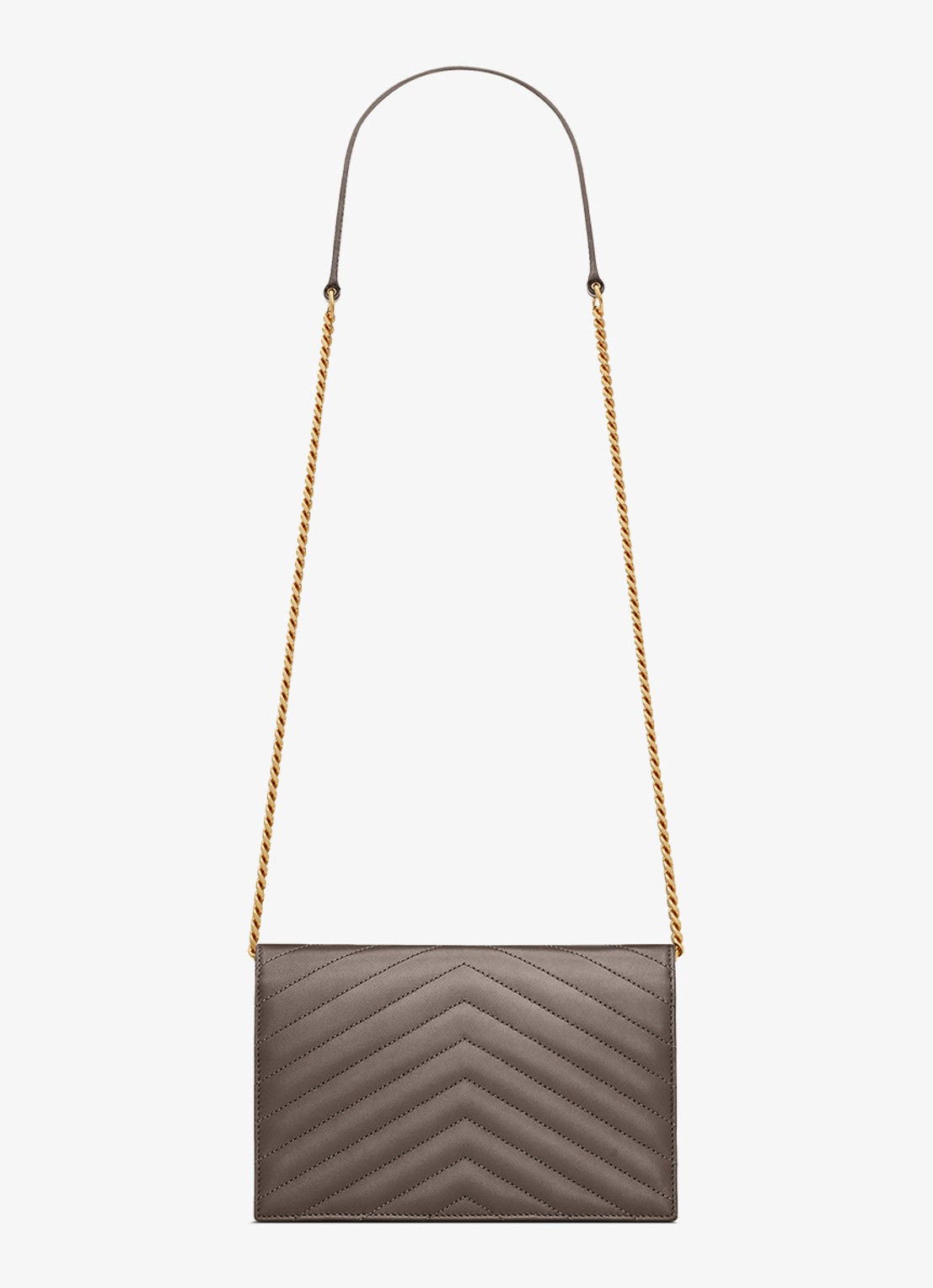 Saint Laurent Cassandre Envelope clutch van lamsleer met afneembare schouderriem - achterkant grijs