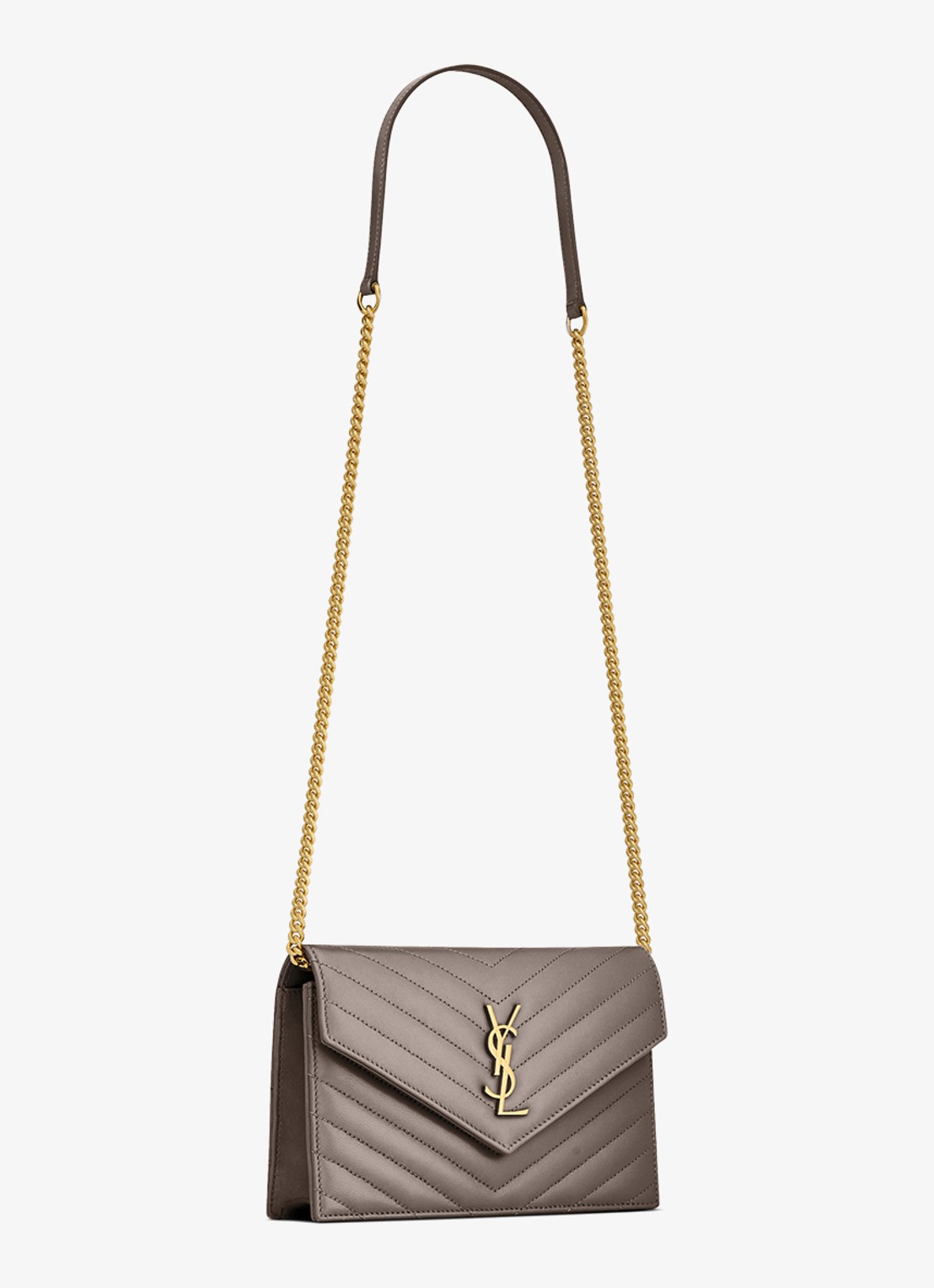 Saint Laurent Cassandre Envelope clutch van lamsleer met afneembare schouderriem - detail 4 grijs