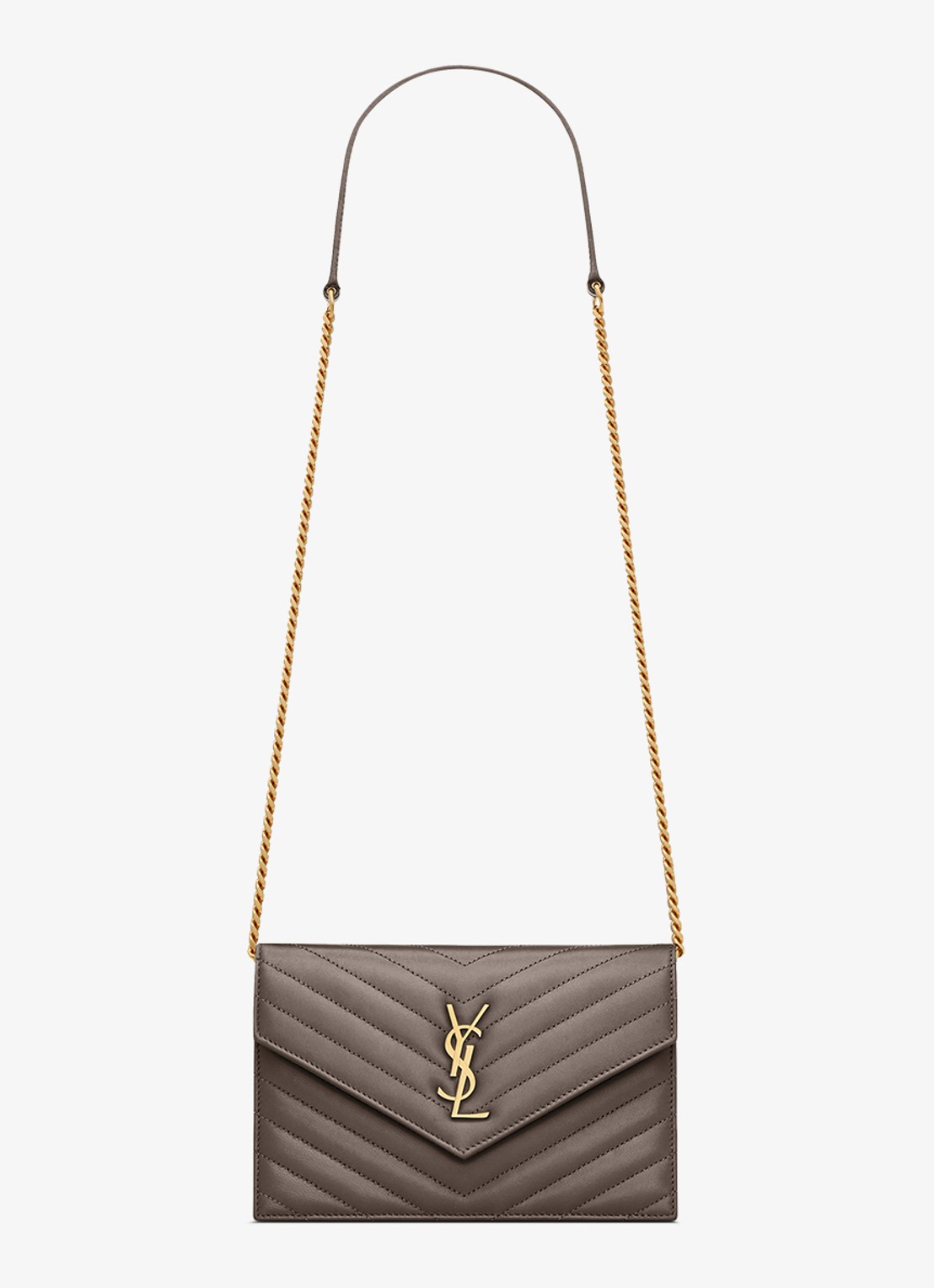 Saint Laurent Cassandre Envelope clutch van lamsleer met afneembare schouderriem - voorkant 5 grijs
