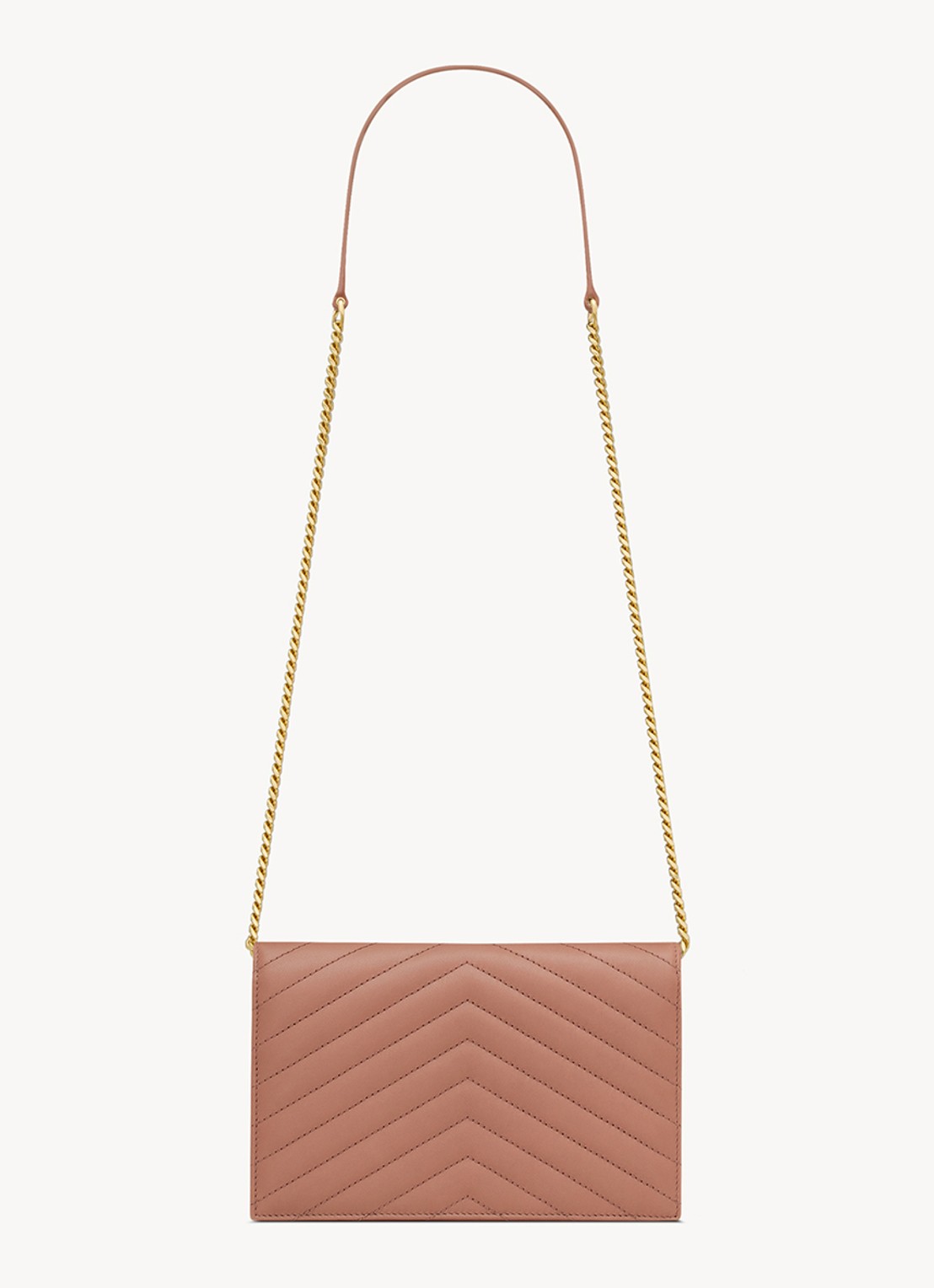 Saint Laurent Cassandre Envelope portemonnee van lamsleer met afneembare schouderriem - achterkant 6 oudroze