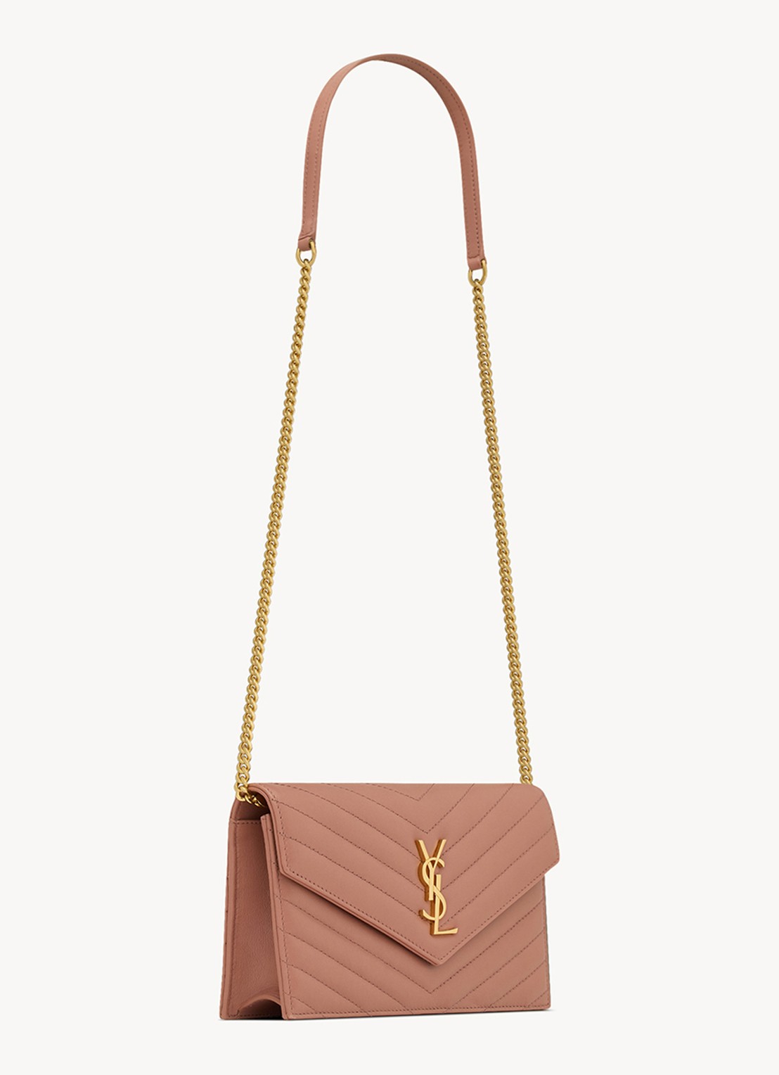Saint Laurent Cassandre Envelope portemonnee van lamsleer met afneembare schouderriem - detail 3 oudroze