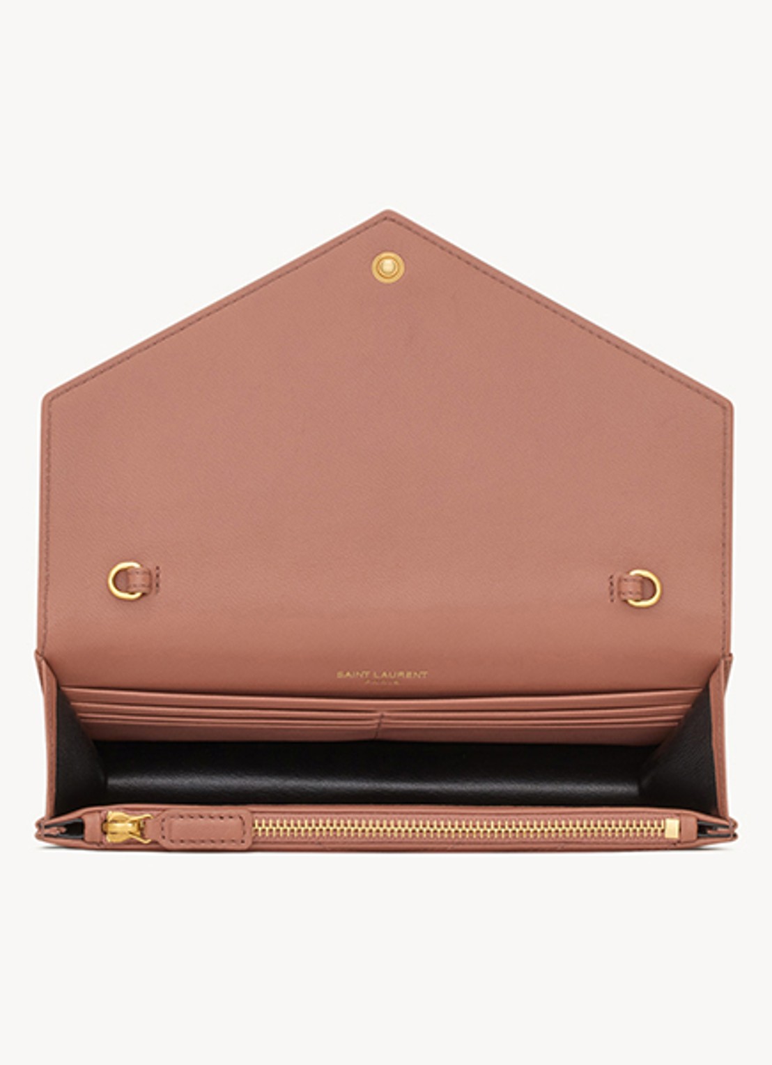 Saint Laurent Cassandre Envelope portemonnee van lamsleer met afneembare schouderriem - detail 5 oudroze