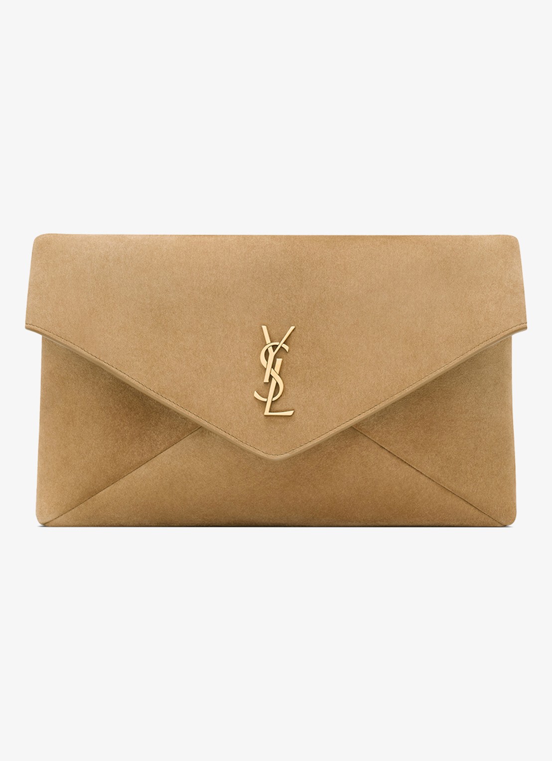 Saint Laurent Cassandre Large clutch van kalfssuède - voorkant 5 lichtbruin