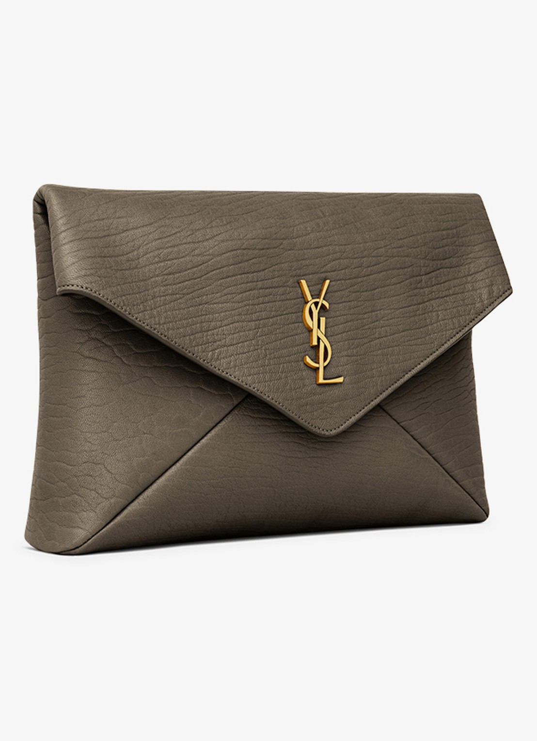 Saint Laurent Cassandre Large clutch van lamsleer - detail 5 bronsgroen