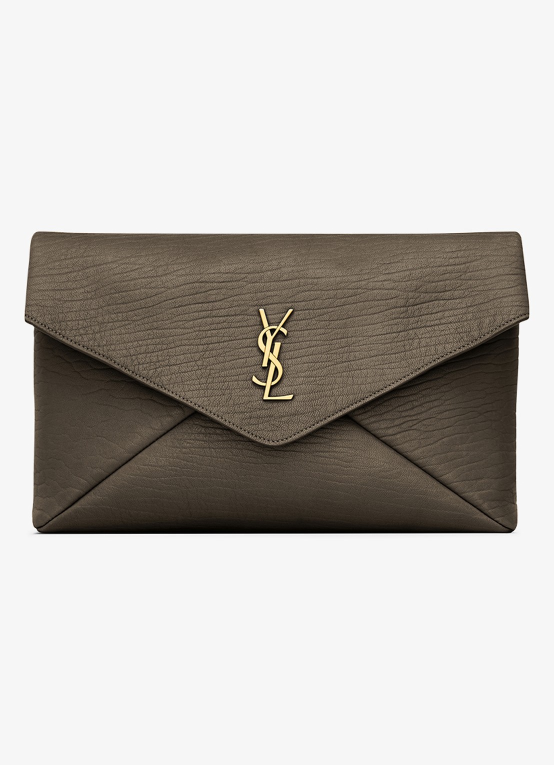 Saint Laurent Cassandre Large clutch van lamsleer - voorkant bronsgroen