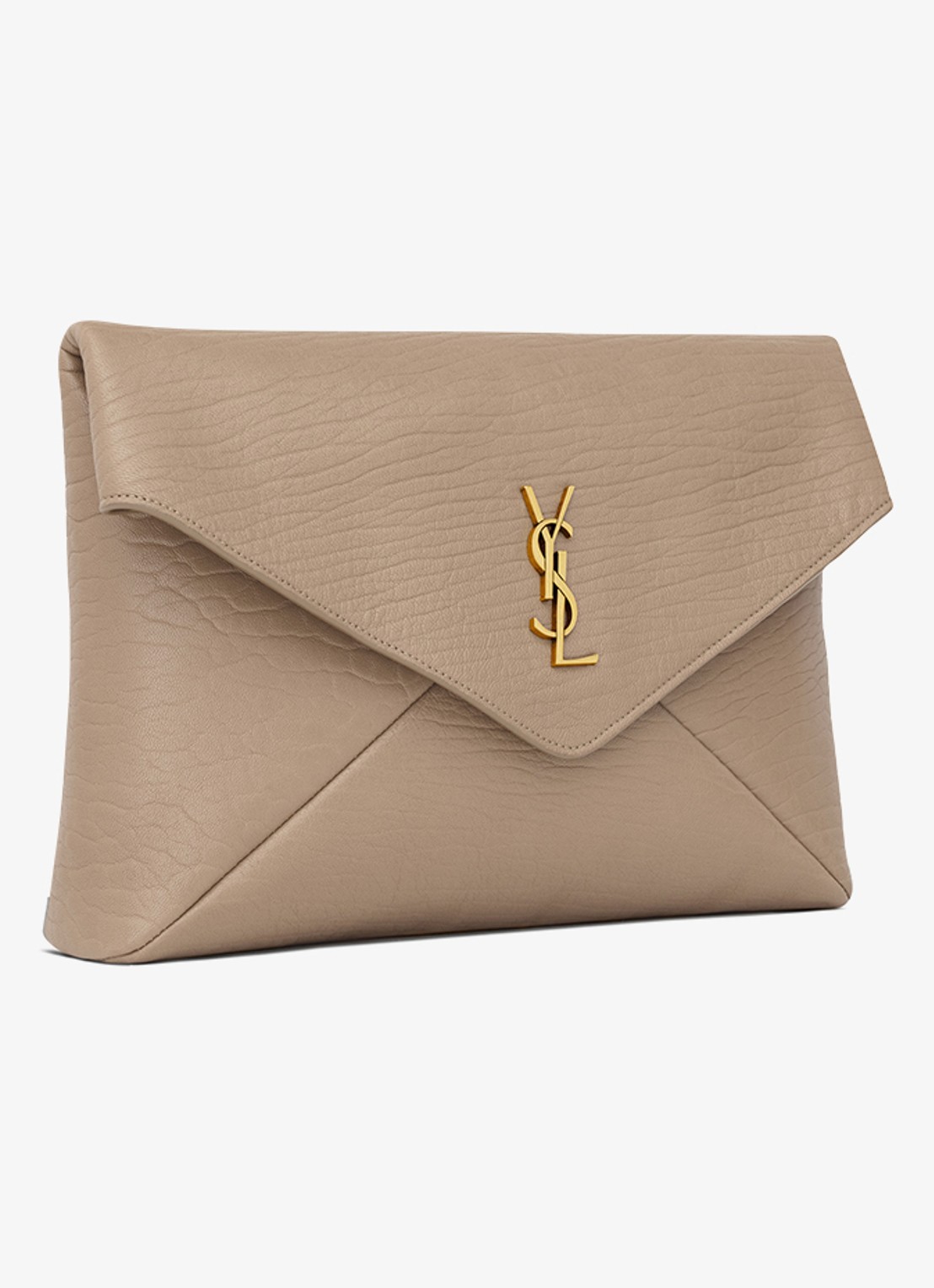 Saint Laurent Cassandre Large clutch van lamsleer - detail 3 lichtbruin