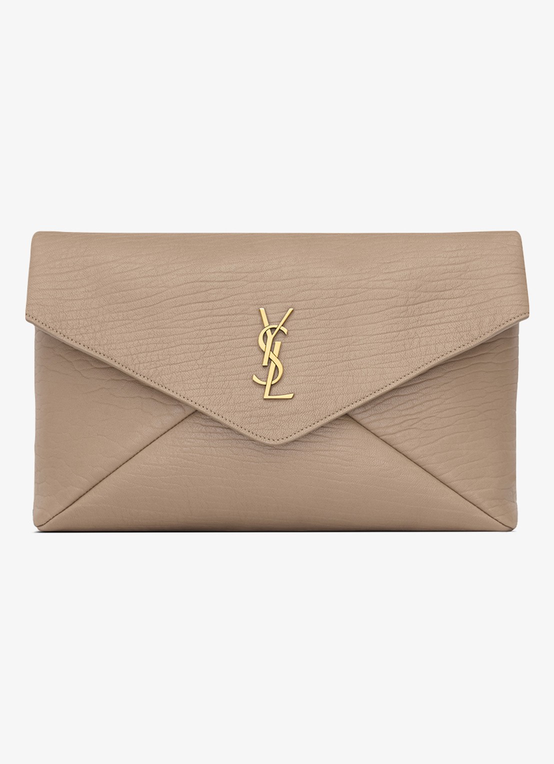 Saint Laurent Cassandre Large clutch van lamsleer - voorkant lichtbruin