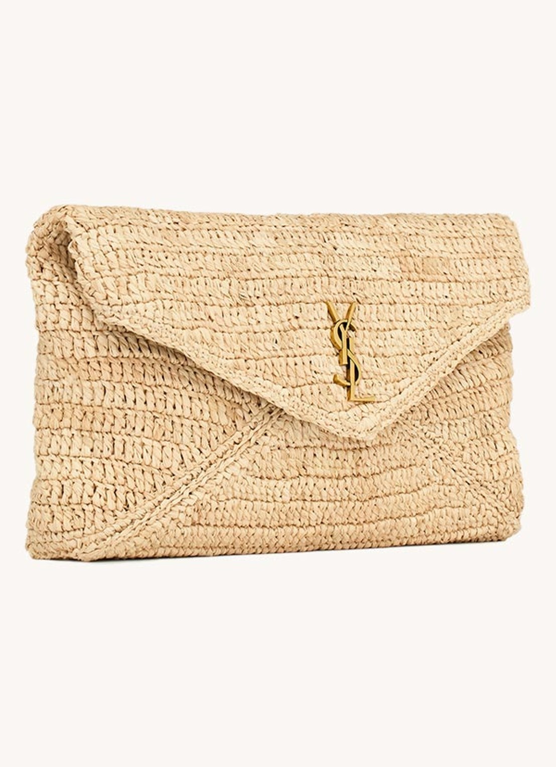 Saint Laurent Cassandre Large clutch van raffia - detail 5 beige