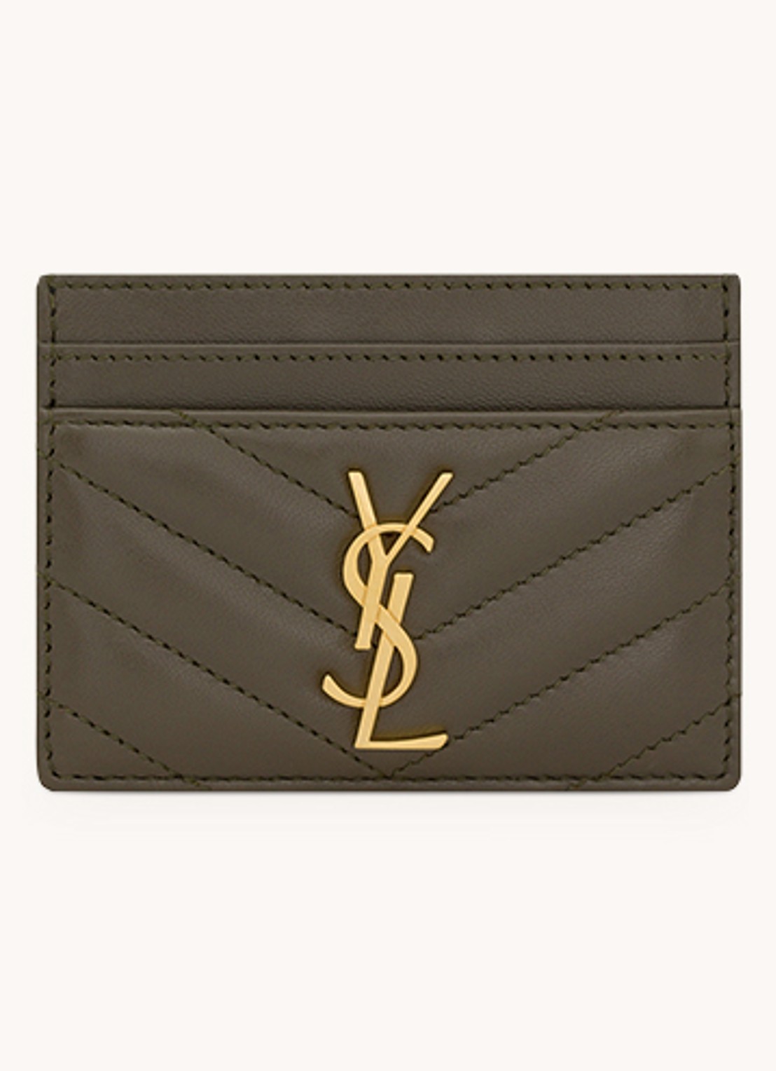 Saint Laurent Cassandre Matelassé pasjeshouder van quilted lamsleer - voorkant 2 bronsgroen