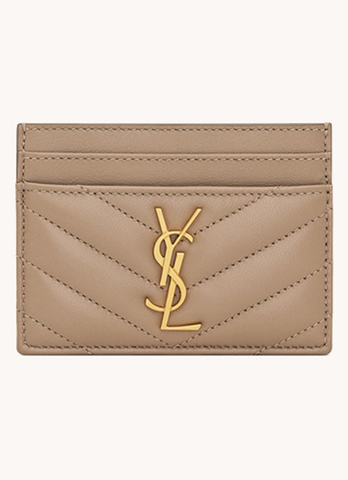 Saint Laurent Cassandre Matelassé pasjeshouder van quilted lamsleer - voorkant zand