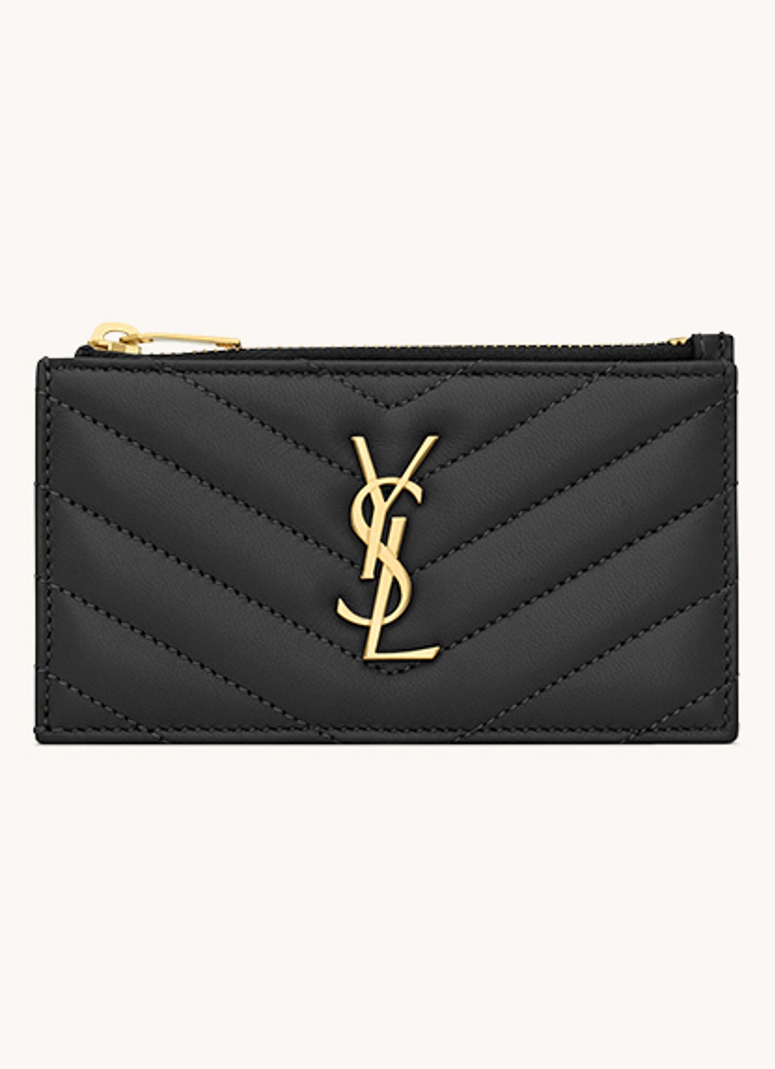 Saint Laurent Cassandre Matelassé pasjeshouder van quilted lamsleer - voorkant 2 zwart