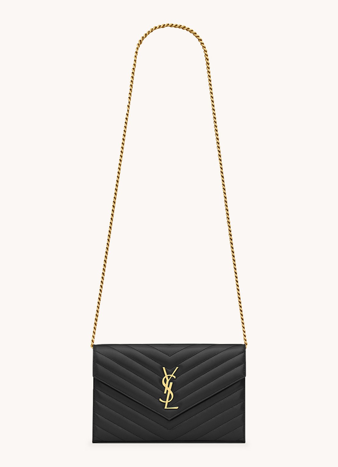 Saint Laurent Cassandre Matelassé portemonnee van lamsleer met schouderriem - voorkant zwart