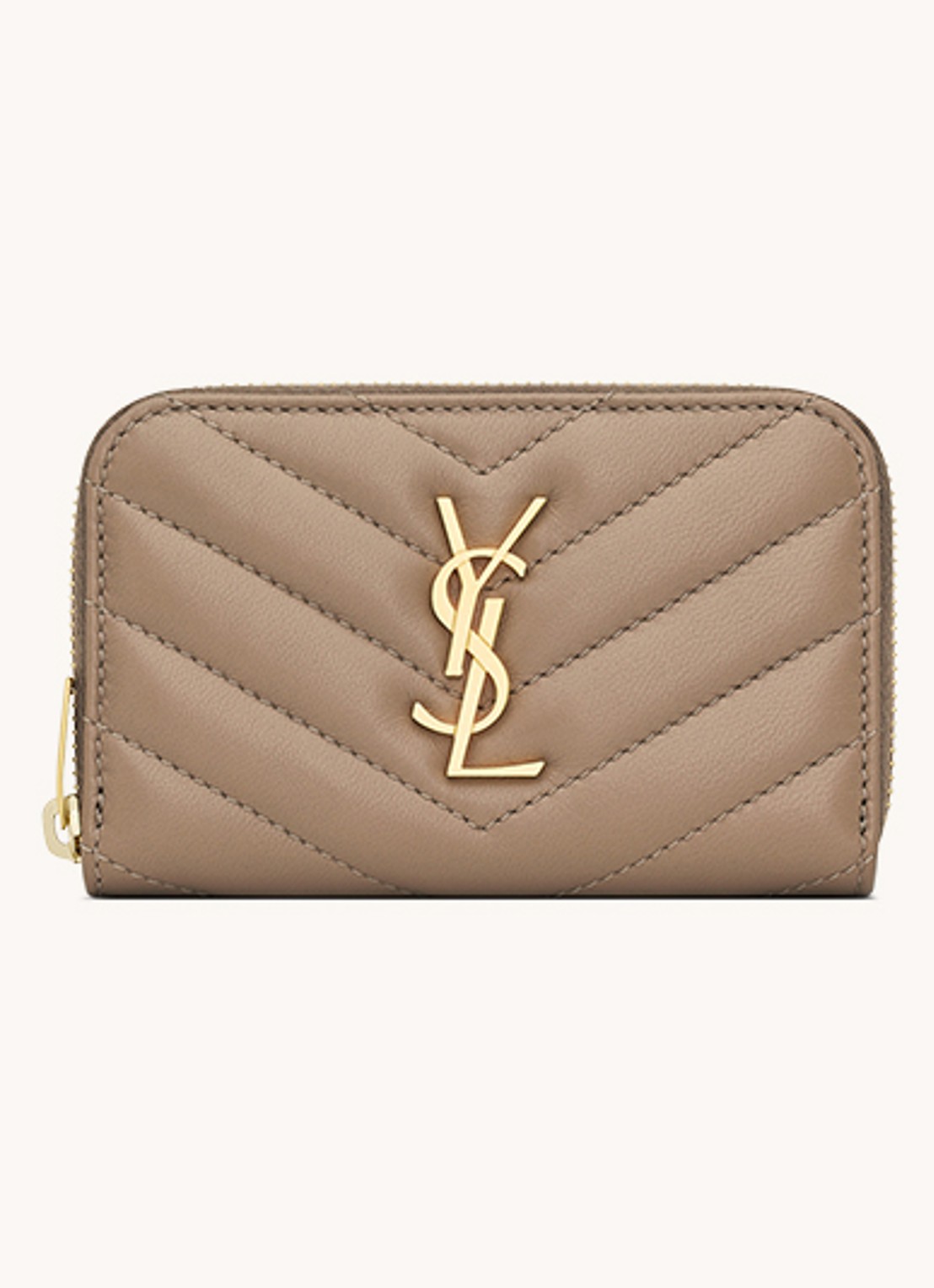 Saint Laurent Cassandre Matelassé portemonnee van quilted lamsleer - voorkant zand