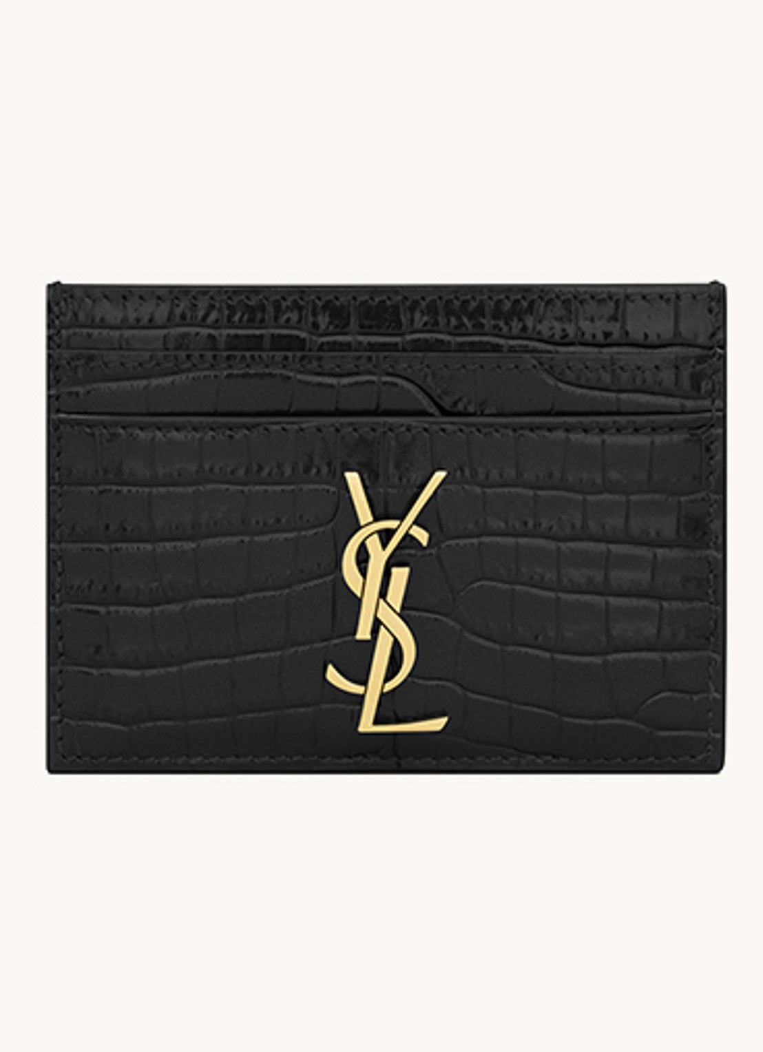 Saint Laurent Cassandre pasjeshouder van kalfsleer met crocostructuur - voorkant 2 zwart