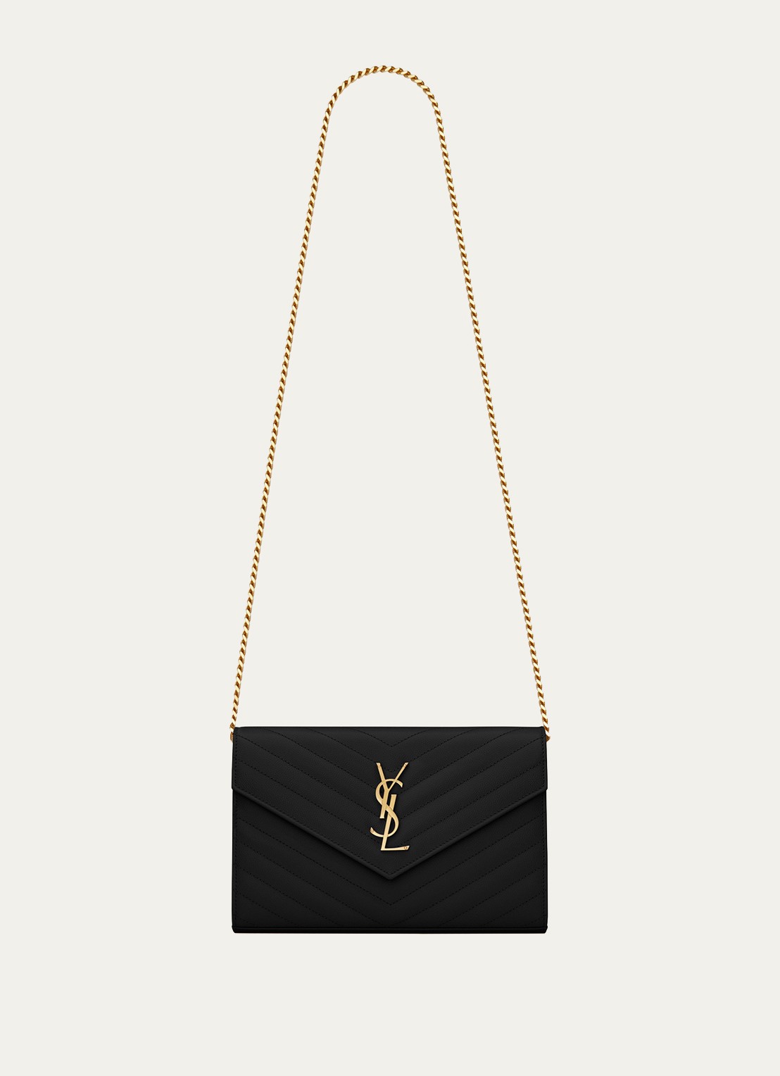 Saint Laurent Cassandre portemonnee van kalfsleer met afneembare schouderriem - voorkant zwart