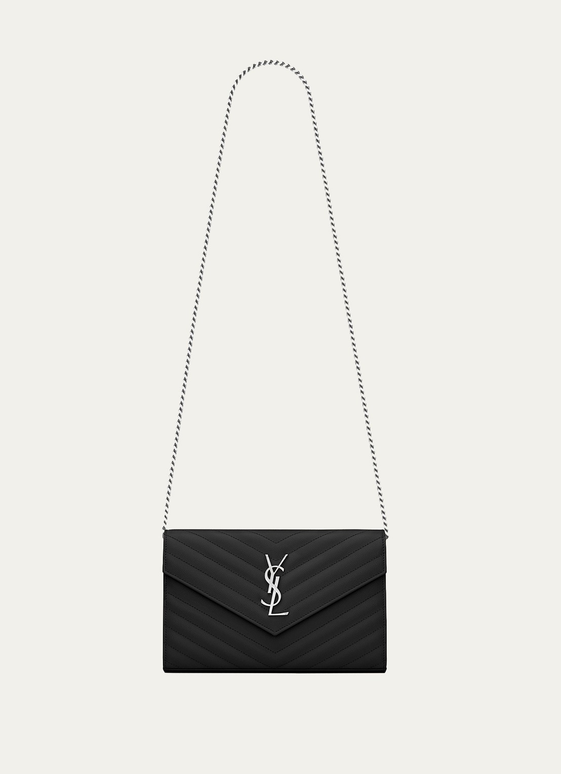 Saint Laurent Cassandre portemonnee van kalfsleer met afneembare schouderriem - voorkant zwart