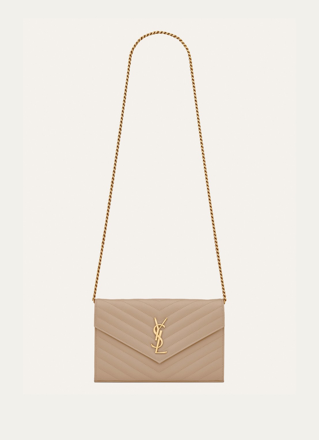 Saint Laurent Cassandre portemonnee van kalfsleer met afneembare schouderriem - voorkant beige