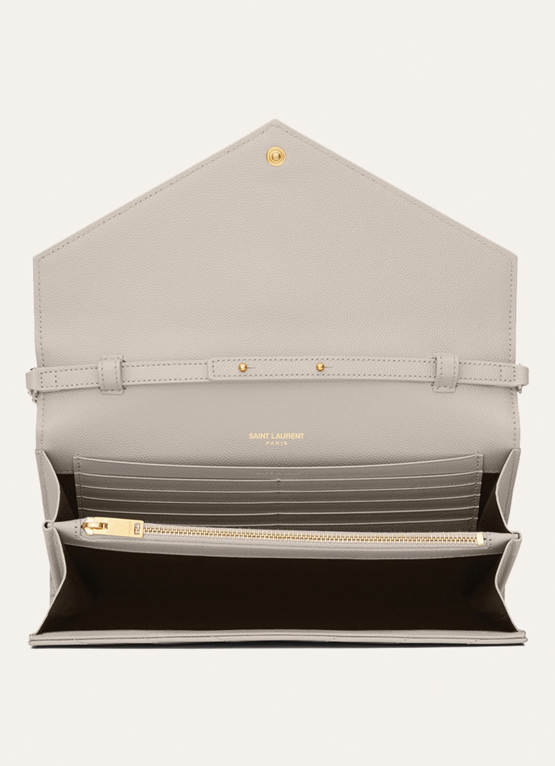 Saint Laurent Cassandre portemonnee van kalfsleer met afneembare schouderriem - detail 4 grijs