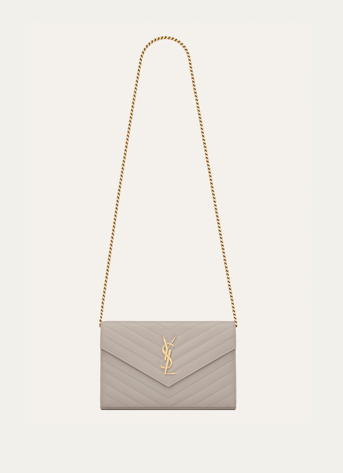 Saint Laurent Cassandre portemonnee van kalfsleer met afneembare schouderriem - voorkant 5 grijs