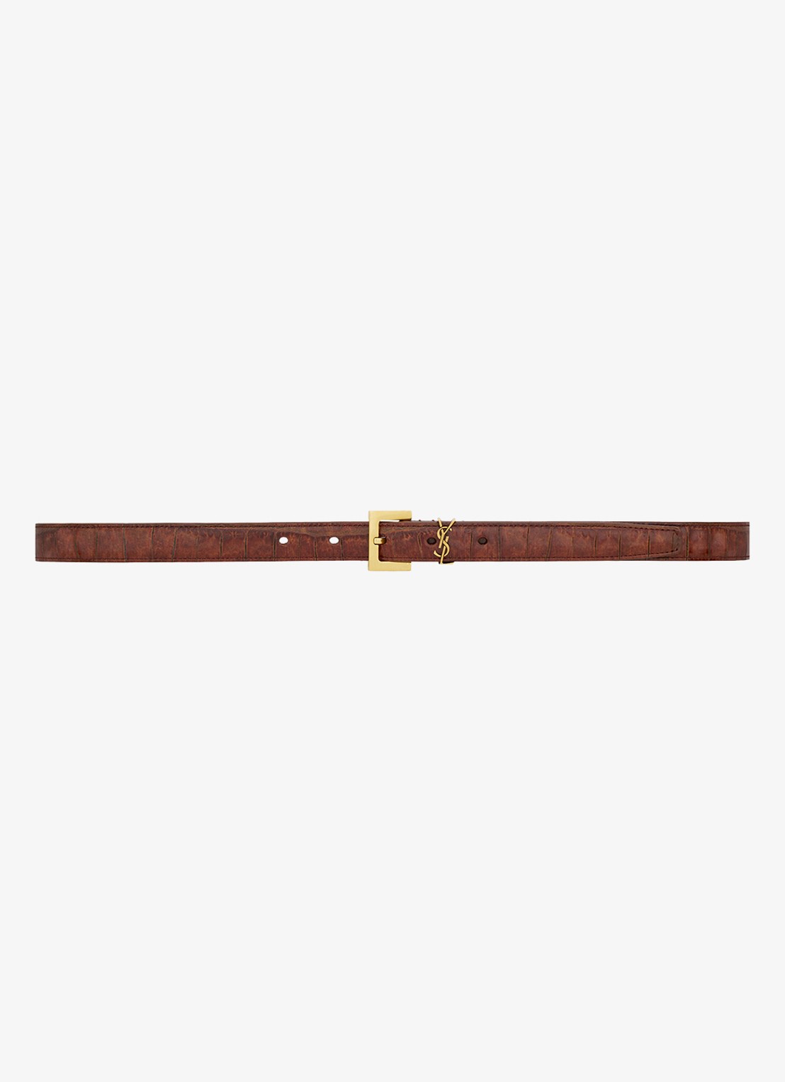Saint Laurent Cassandre riem van kalfsleer met crocostructuur - voorkant bruin