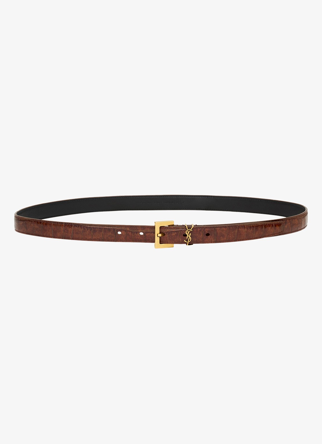 Saint Laurent Cassandre riem van kalfsleer met crocostructuur - voorkant 2 bruin