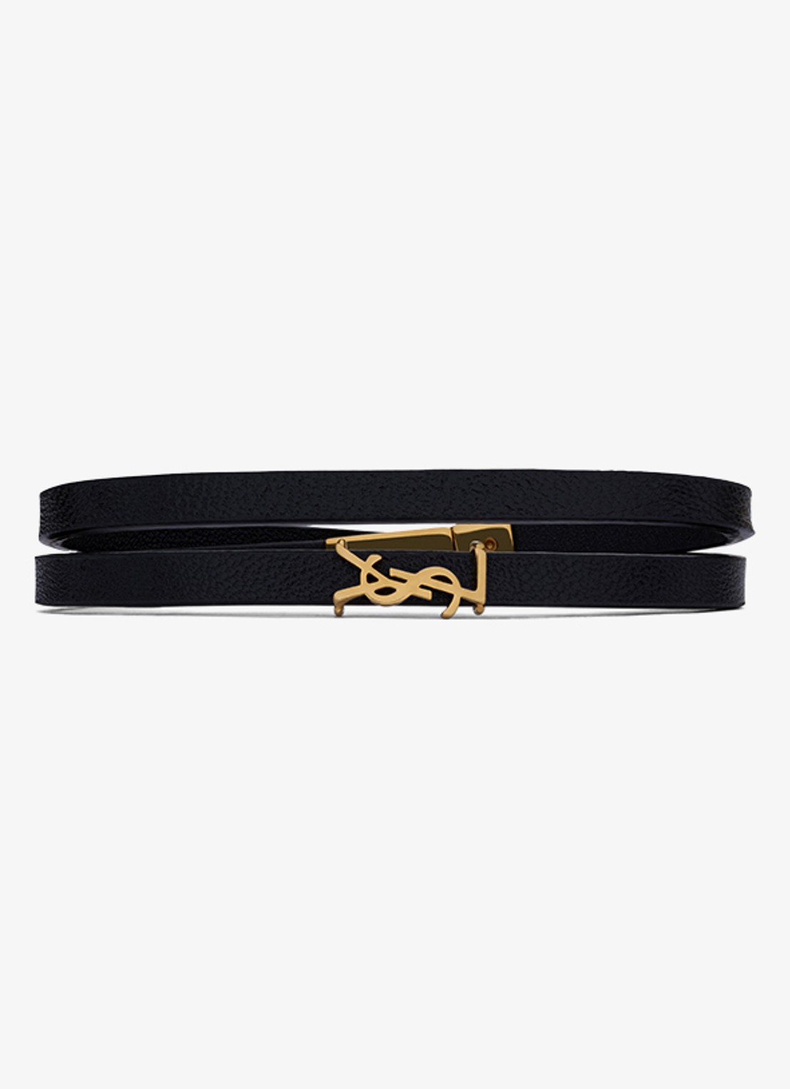 Saint Laurent Cassandre wikkelarmband van kalfsleer met logo - voorkant zwart