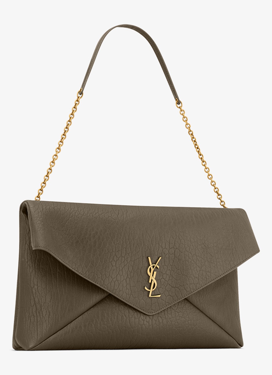 Saint Laurent Cassandre XXL Envelope schoudertas van lamsleer - detail 2 donkerkhaki