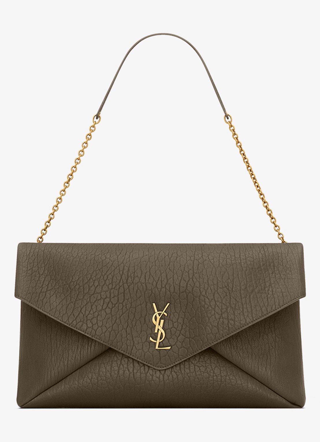 Saint Laurent Cassandre XXL Envelope schoudertas van lamsleer - voorkant 5 donkerkhaki