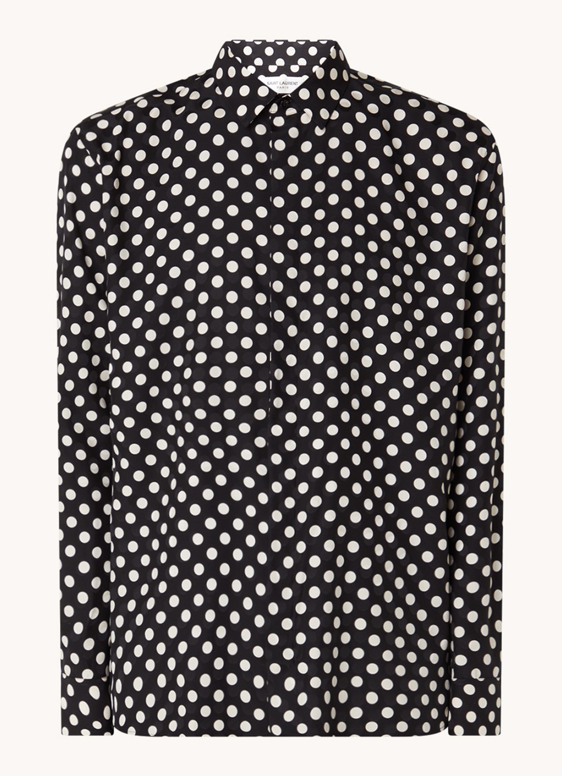 Saint Laurent Chemise regular fit overhemd van zijde met stippenprint  - voorkant zwart