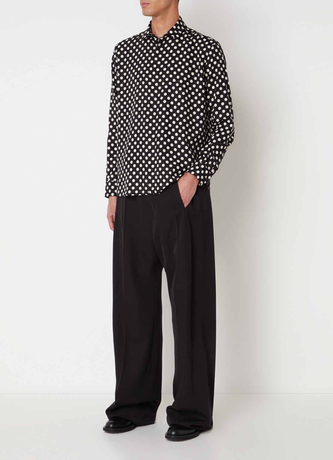 Saint Laurent Chemise regular fit overhemd van zijde met stippenprint  - voorkant 2 zwart