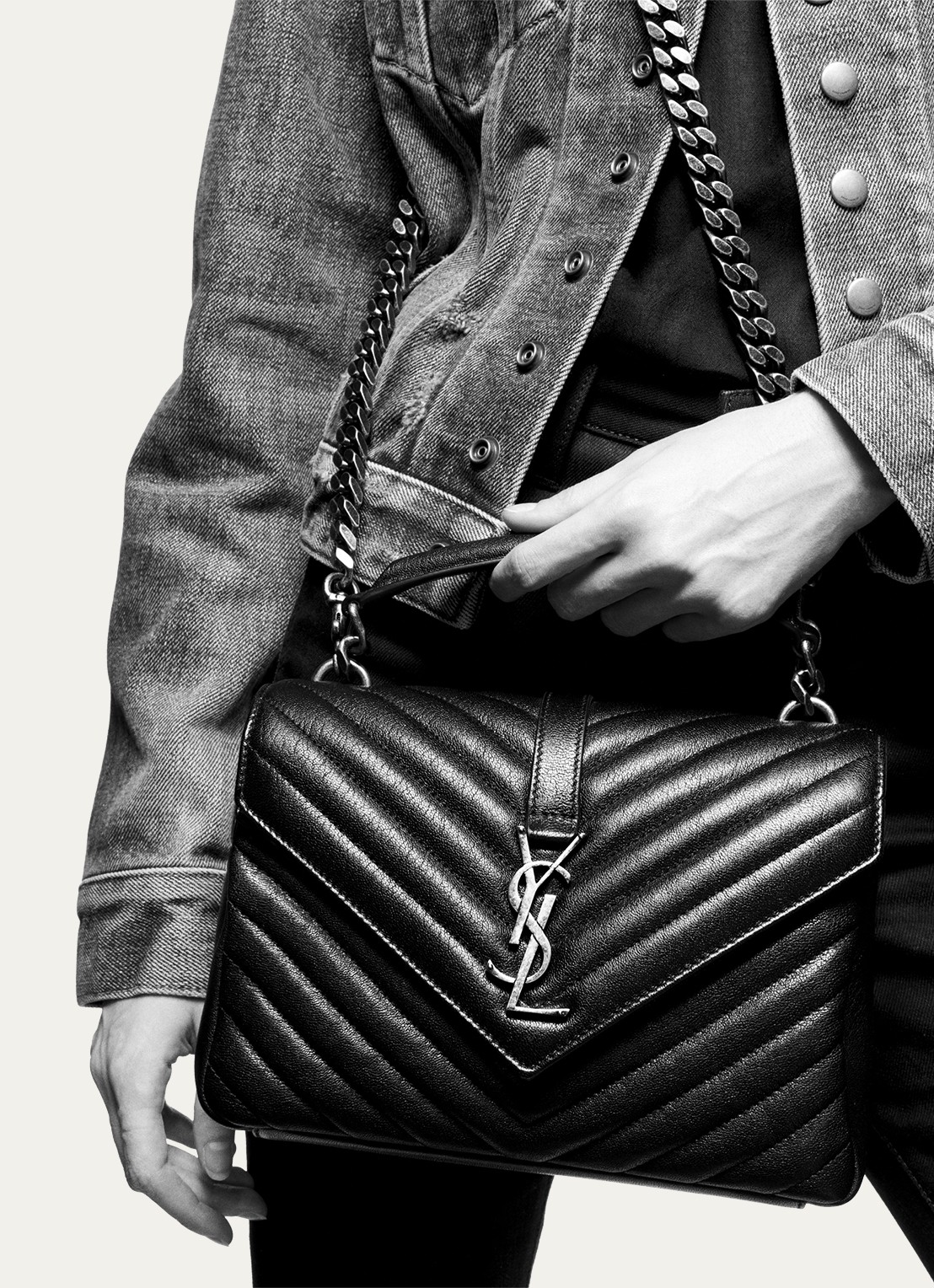 Saint Laurent College Medium crossbodytas van kalfsleer - detail 2 zwart