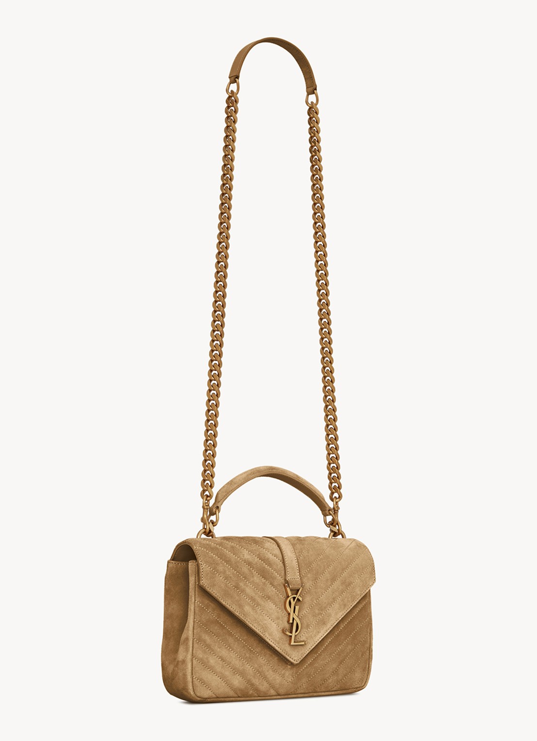 Saint Laurent College Medium crossbodytas van kalfssuède - detail 2 beige