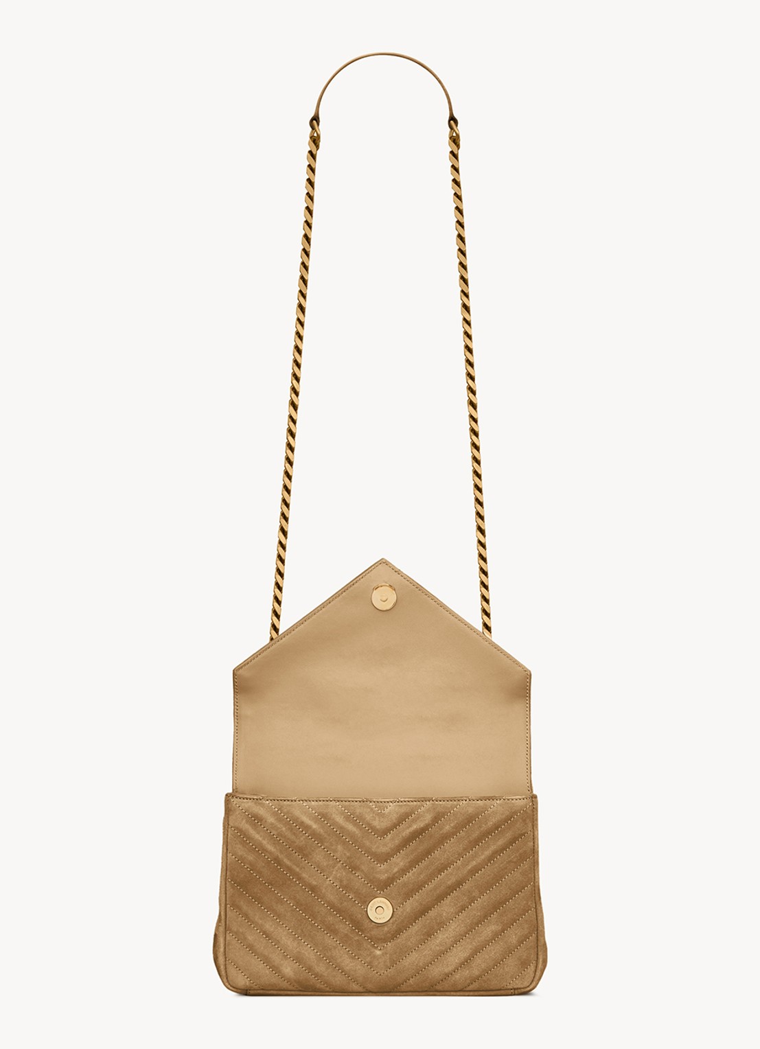 Saint Laurent College Medium crossbodytas van kalfssuède - detail 4 beige