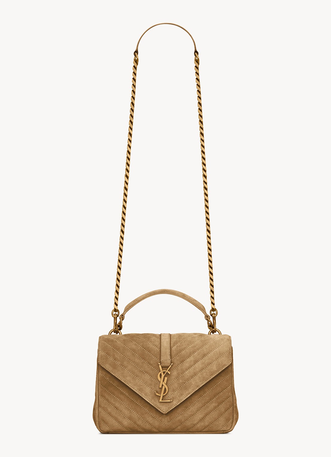 Saint Laurent College Medium crossbodytas van kalfssuède - voorkant 6 beige