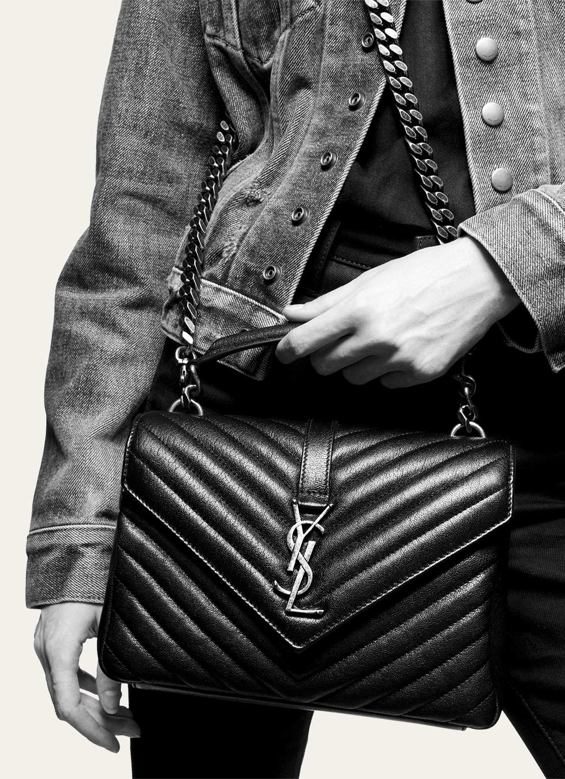 Saint Laurent College Medium crossbodytas van quilted kalfsleer - detail 2 zwart