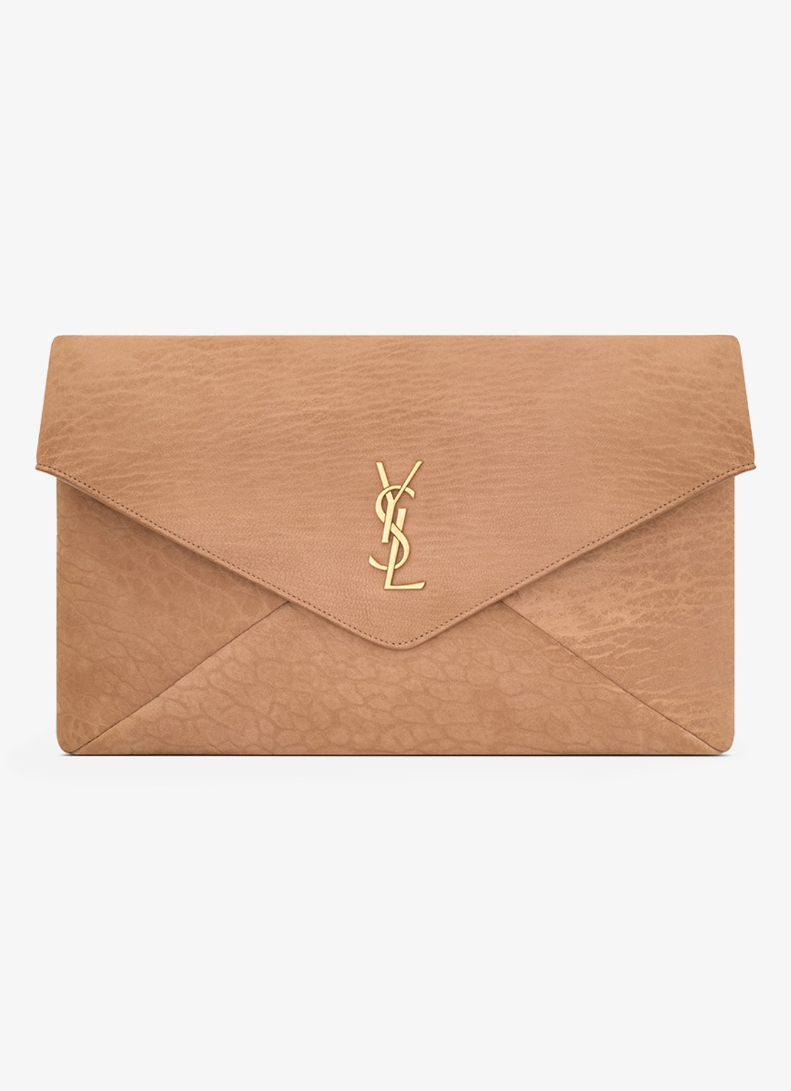 Saint Laurent Envelope Large clutch van lamsleer - voorkant 5 lichtbruin