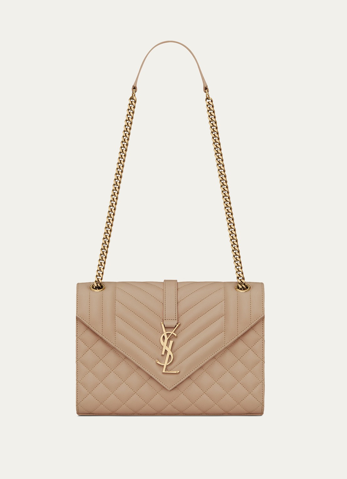 Saint Laurent Envelope Medium schoudertas van kalfsleer - voorkant beige